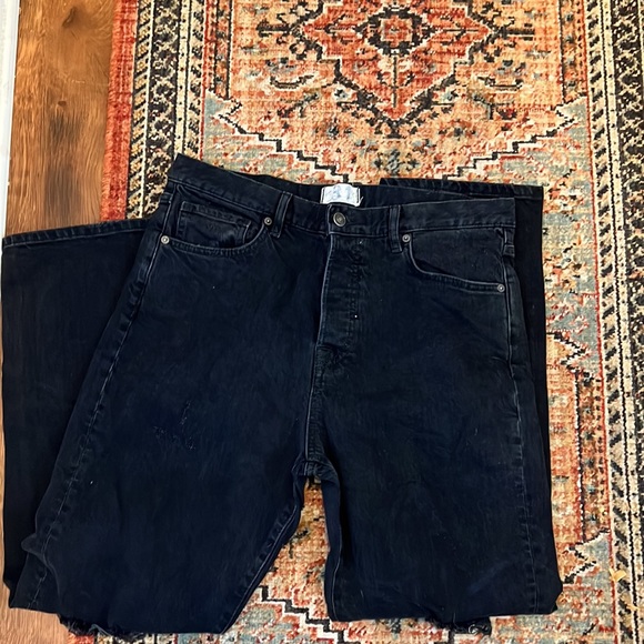 We the Free Free People Black Distressed Bren High Rise Straight Leg Jean - Picture 2 of 8